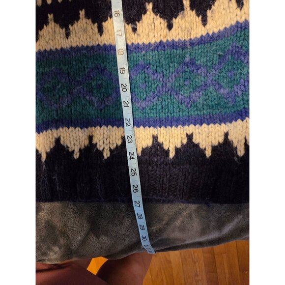 Mens Hand knit Wool Sweater Blue White Geometric Chunky Equador L Blike core - Picture 5 of 9